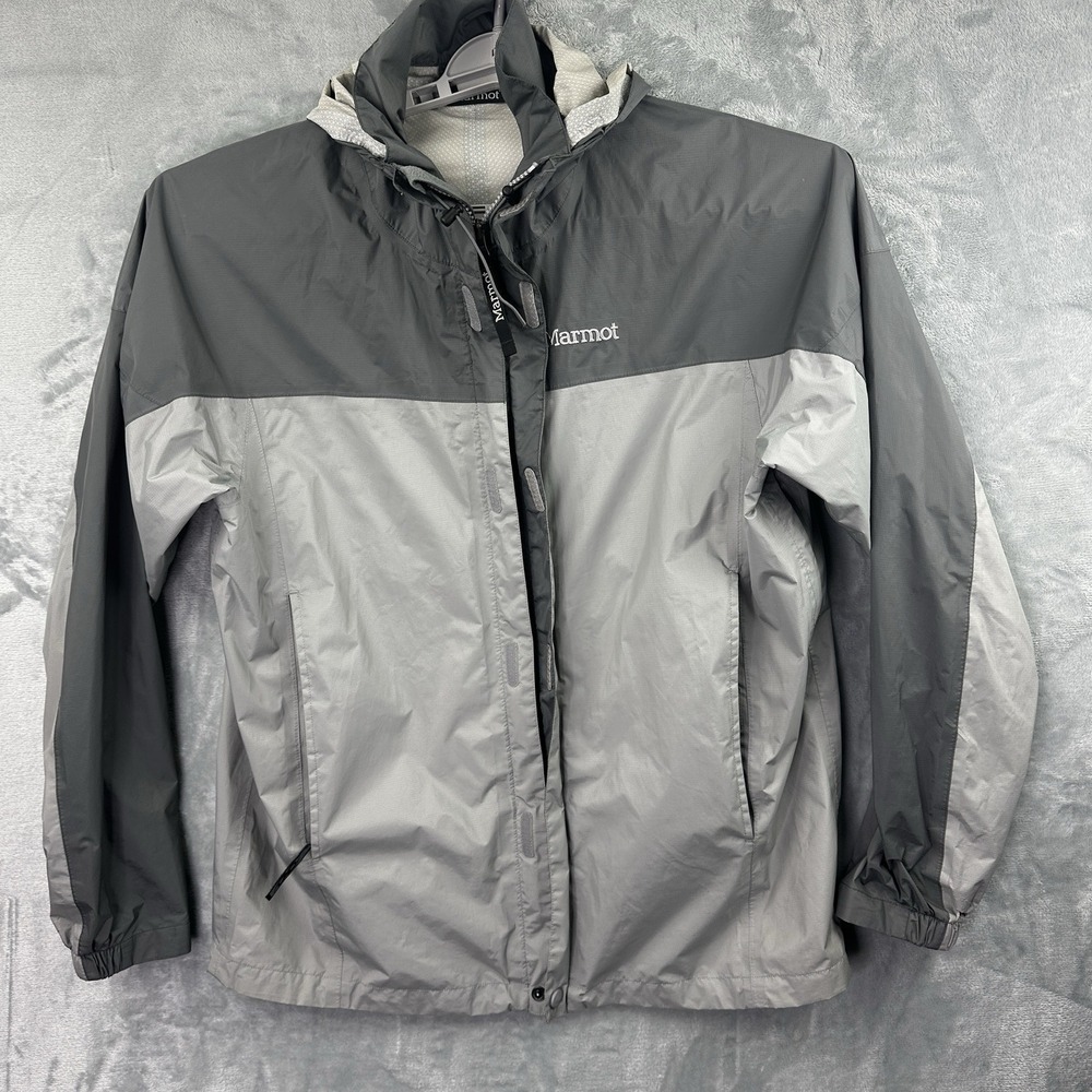 Marmot Windbreaker Jacket Mens Medium Gray Full Zip Hooded Nylon